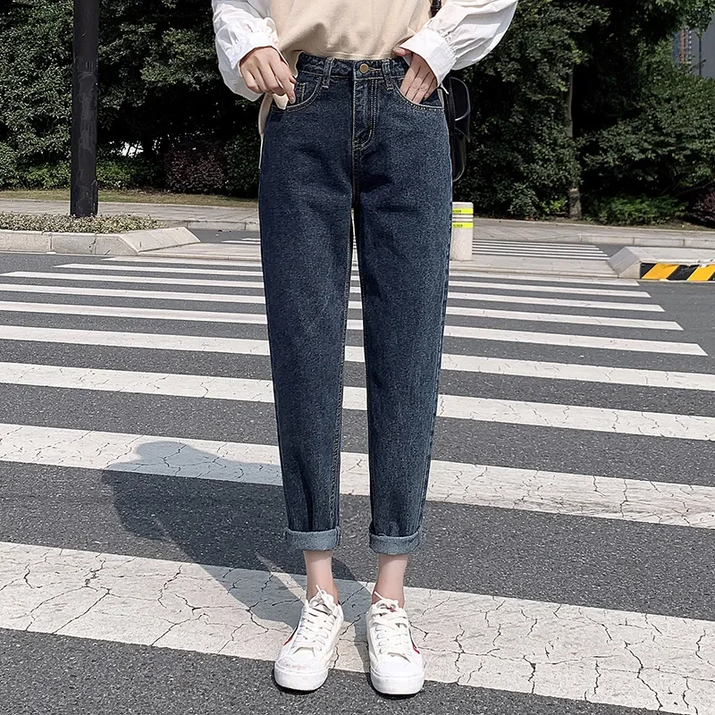 2023 New Slim Straight Thick Fleece Harem Pants Autumn Winter Warm High Waist Loose Plush Jeans Ladies Trousers Velvet Plus Size