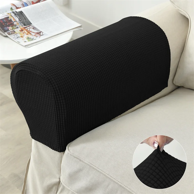 Set of 2 Stretch Sofa Arm Covers - Polar Fleece Anti-Dirt Furniture Protectors in Solid Color