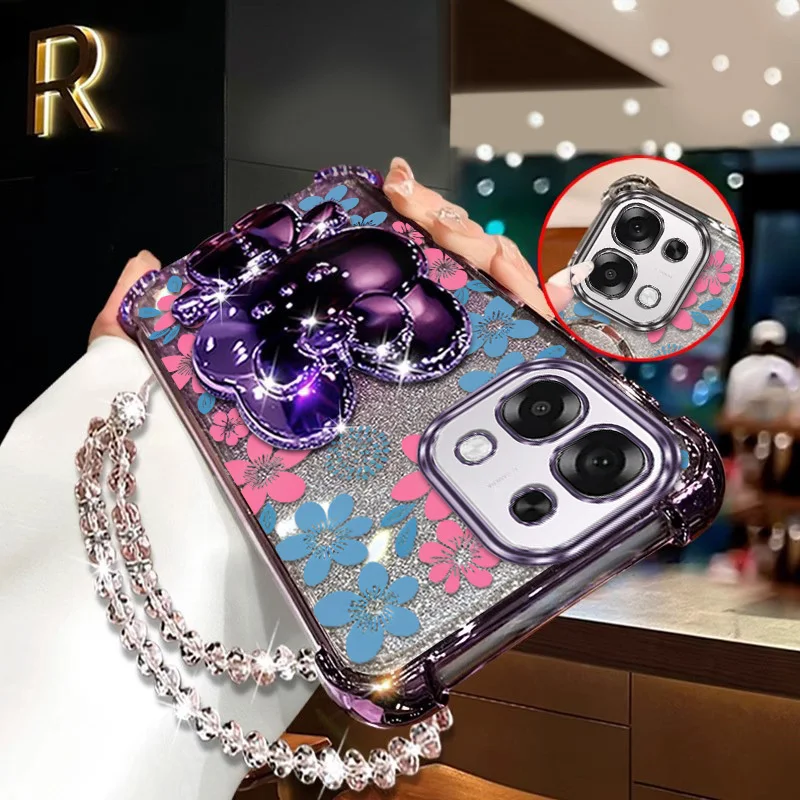3-Piece Blue Floral Phone Case Set with Lanyard and Stand