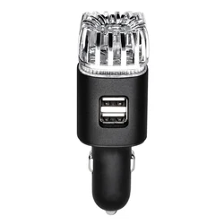 Compact Dual USB Car Air Freshener & Oxygen Bar with Negative Ion Purification (Black)