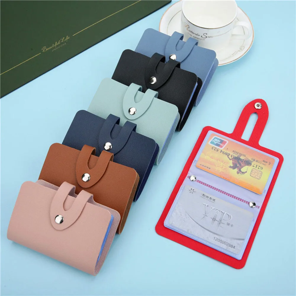 

24 Slots Card Bag Card Solid Color Pouch Business ID Card Storage Bag PU Credit Bank Card Protective Cover Buckle Card Holder