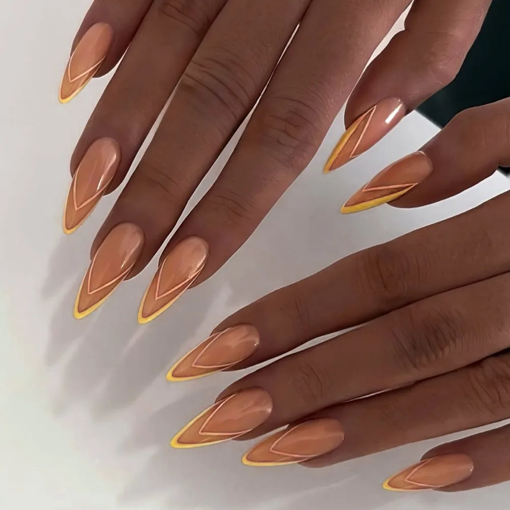

Valentine's Day French Fake Nails Detachable Full Cover Wearable Manicure Almond False Nail Christmas Press on Nails Women