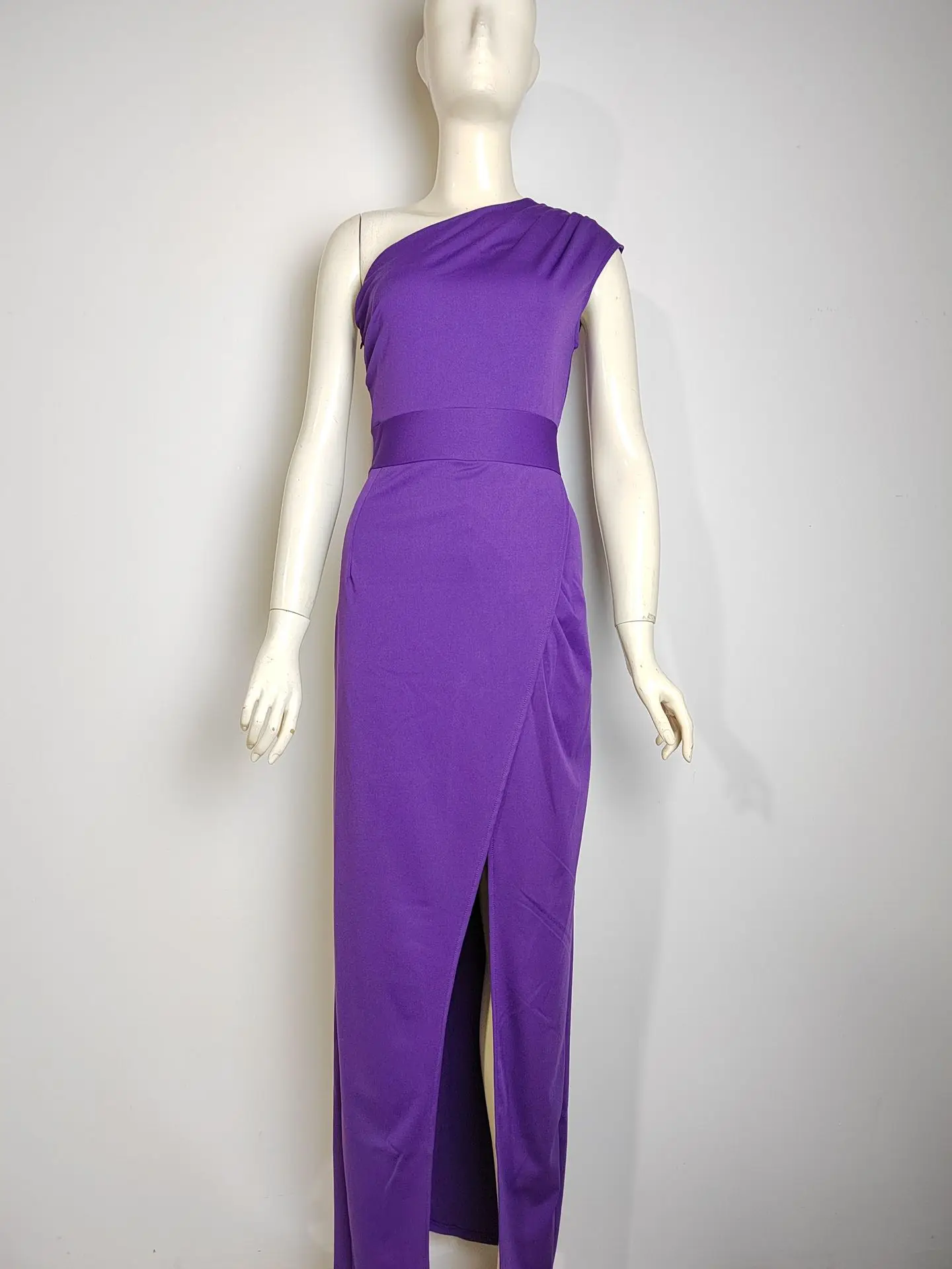 Robe,Robe de soir?�e asym?�trique, ?�paule d?�nud?�e, taille haute, fendue devant, Sexy, sans manches 