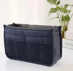 Versatile Large Capacity Makeup and Toiletries Travel Organizer with Double Zipper and Multiple Pockets - M (Dark blue)
