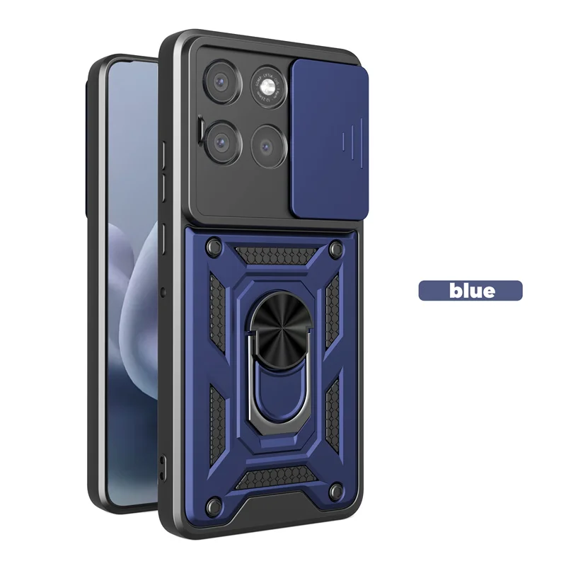 Enhanced Slide Camera Lens Protection Phone Case with Ring Stand - Hybrid Shockproof Back Cover