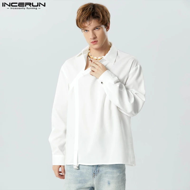 

Мужская Асимметричная рубашка с отложным воротником и длинным рукавом