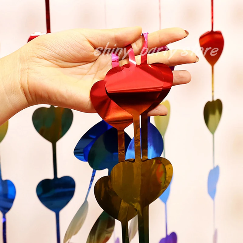 1m&times;2m Heart Rain Curtain Party Decoration Valentine's Day Atmosphere Background Decor For Birthday Parti Wedding Shooting Props