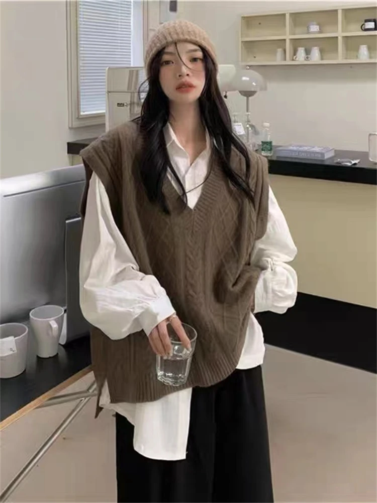 

Winter Women Vest Sweater Women 2022 Fall Sleeveless Knitted Dress Maxi Vintage Oversize Y2k Sweater Vest Women Long Tank Top