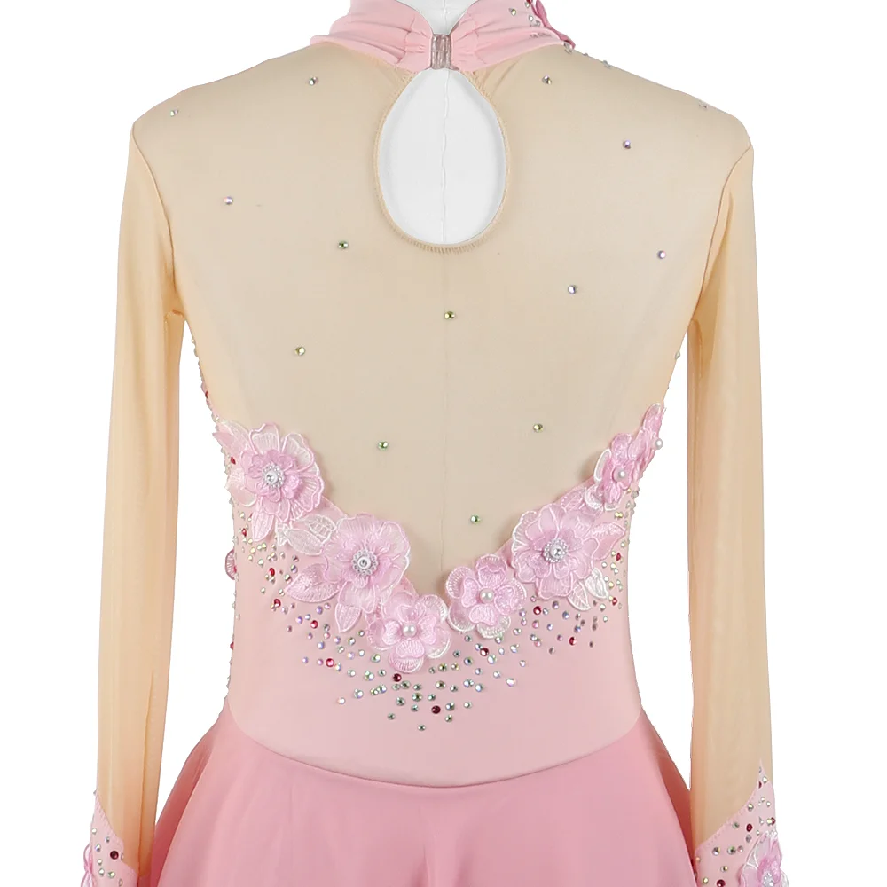 Ice skating costume Zagitova Figure Skating Dress For Women Girls Ice Skating Skirt Performance Competition Pink Gradient Colored Flowers