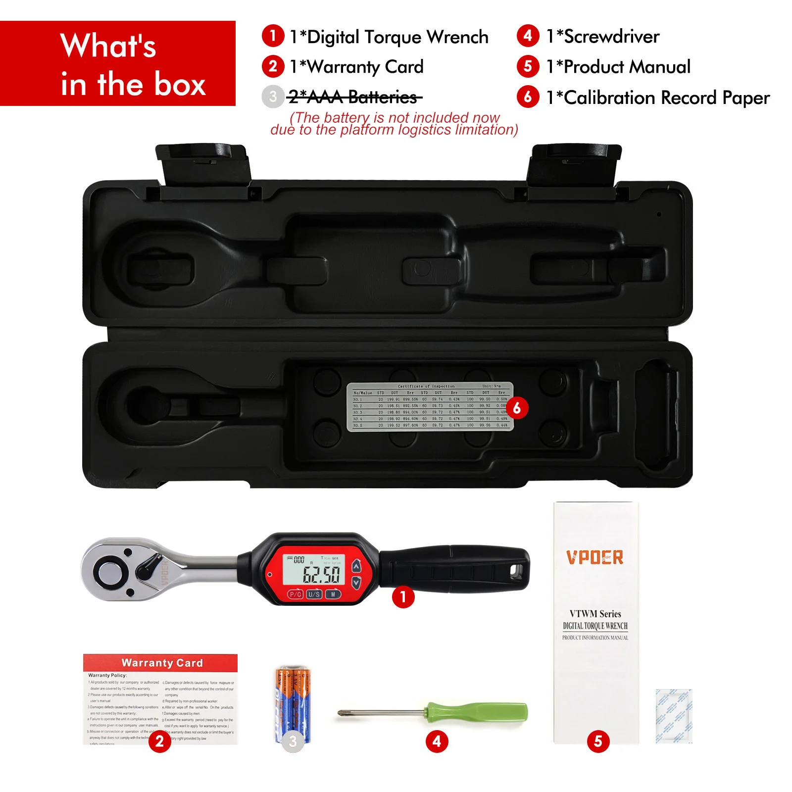 1/2インチ3-100 nmドライブデジタルトルクレンチ、2.2-73.7 ft