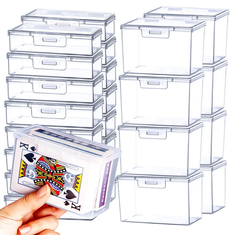 뚜껑이 달린 미니 플라스틱 투명 보관함, 포커 포장 정리함, 작은 물건 카드 케이스, 방진 장난감, 구슬 반지, 보석 용기 