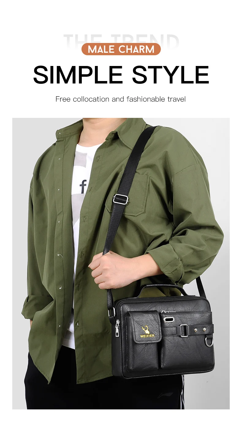 WEIXIER Brand Men's Shoulder Bag PU Leather Handbag Business