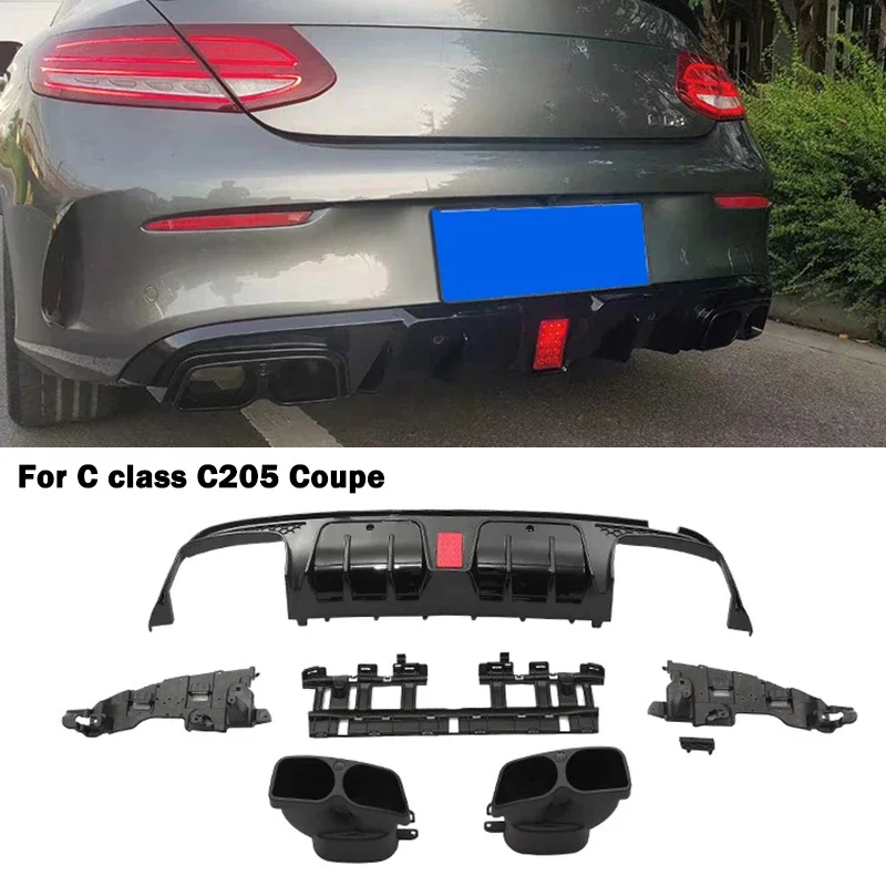 Per Mercedes Benz Classe C C205 W205 Coupe Car Paraurti Posteriore Body Kit Diffusore Posteriore Lip Spoiler Tubo Di Scarico Per Brabus Sport Style