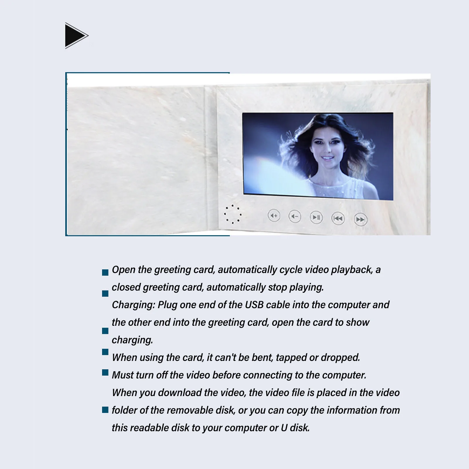 Video Greeting Card ABS and Cardboard USB Rechargeable 7 Inch Video Brochure 5 Control Buttons with 2GB Memory for Mother's Day