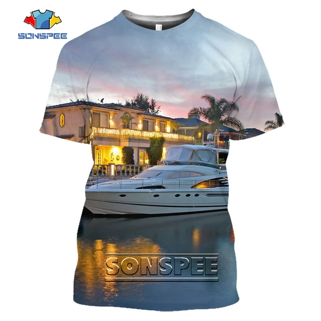 SONSPEE Summer Beach Leisure Boat T-Shirt 3D Printing Mega Yacht Casual  Clothing Men Women Man Oversized Tshirt Kids Tops - AliExpress