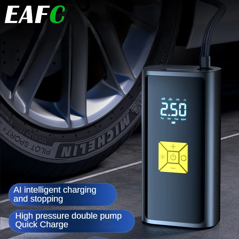 Compresor De Aire Portátil 6000mAh - Inflador Eléctrico 150PSI Para Coche, Bici, Moto Y Balones - Pantalla Dual LED Y Luz De Emergencia