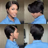 Perruque coupe lutin droite dentelle transparente cheveux humains 13 × 4 perruques de cheveux humains perruque courte Bob pour femme noire Babyhair naissance des cheveux naturelle 4
