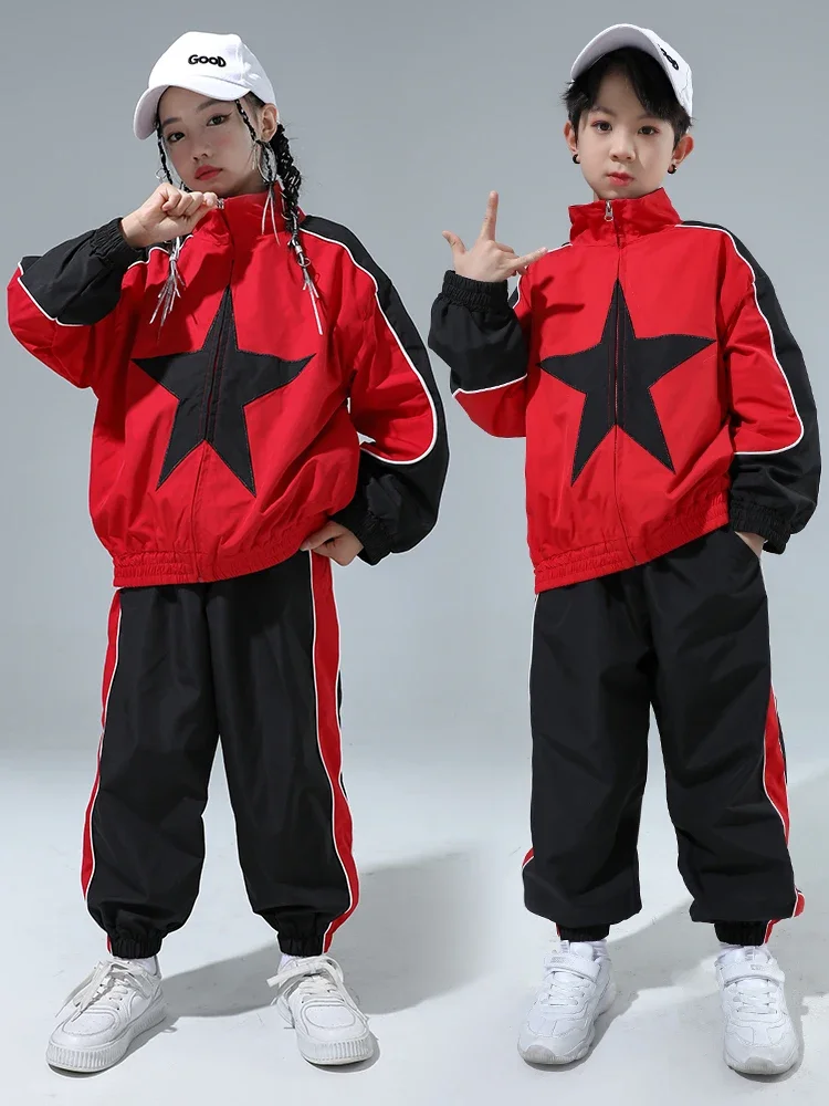 

Kids Hip Hop Dance Clothes Loose Coat Pants Boys Sport Suit Long Sleeves Girls Practice Wear Jazz Performance Clothing BL11693