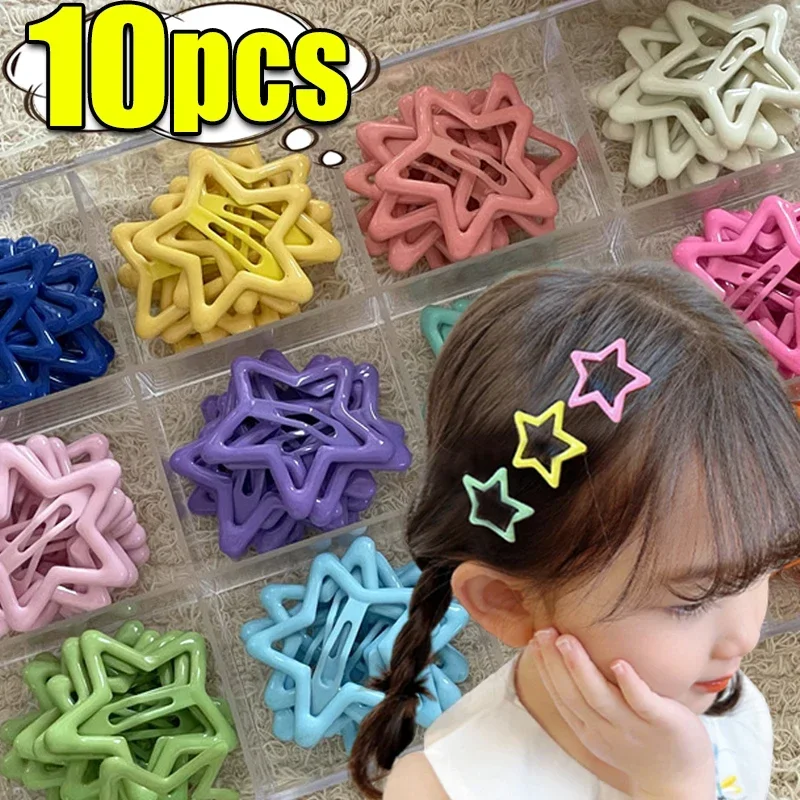 10 pieces/set cute colorful star waterdrop shaped hair clips for girls children beautiful hair decoration hairpins hair accessories for kids