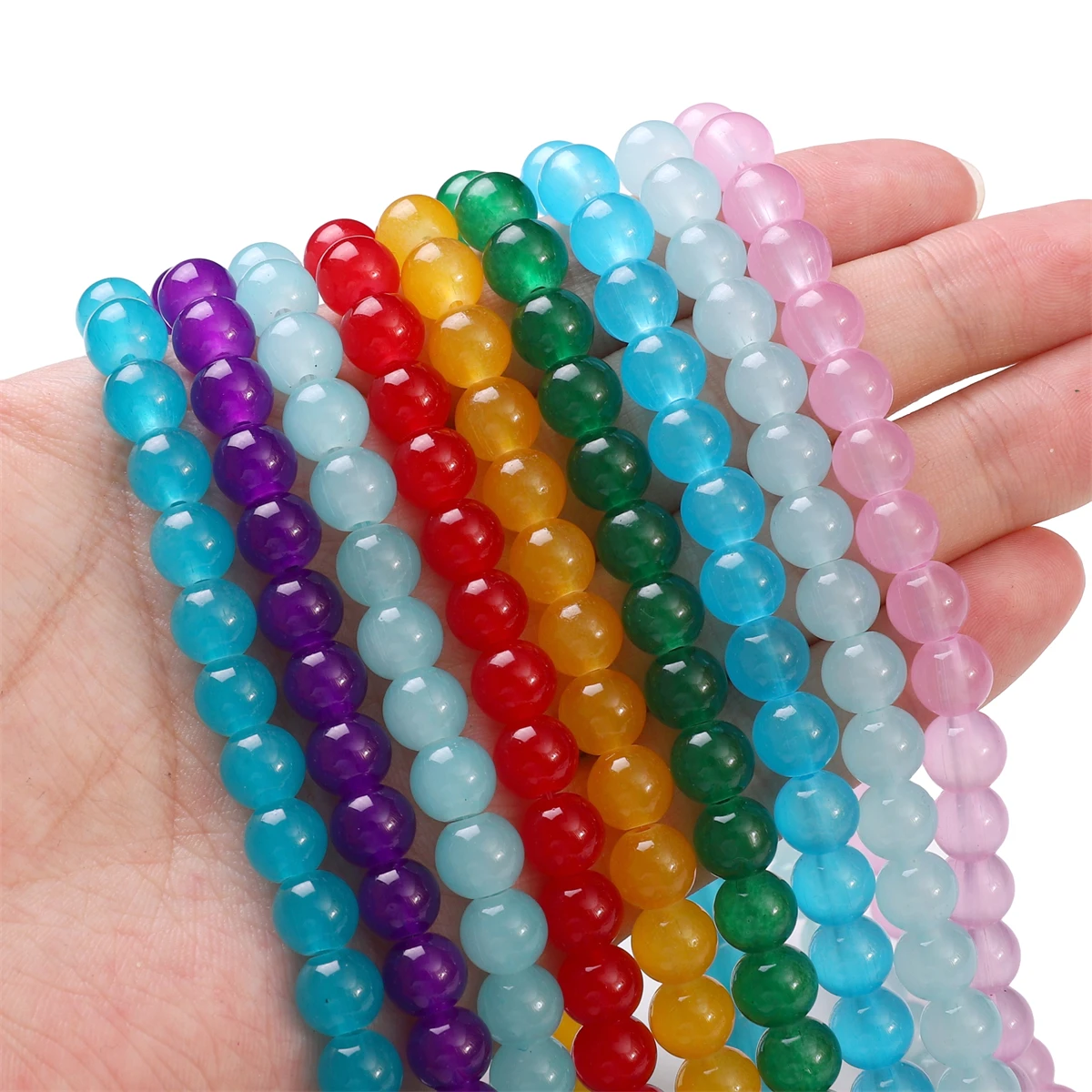 Glossy Jelly Imitation Jade Glass Round Beads – Assorted Sizes for Jewelry Making Supplies