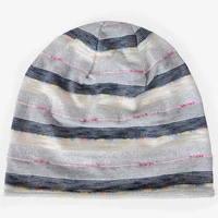 Women Spring Summer Autumn Thin Striped Beanies Slouchy Style Skullies Lady Knitted Bonnet Cap Men Sports Hiphop Pile Hat 6