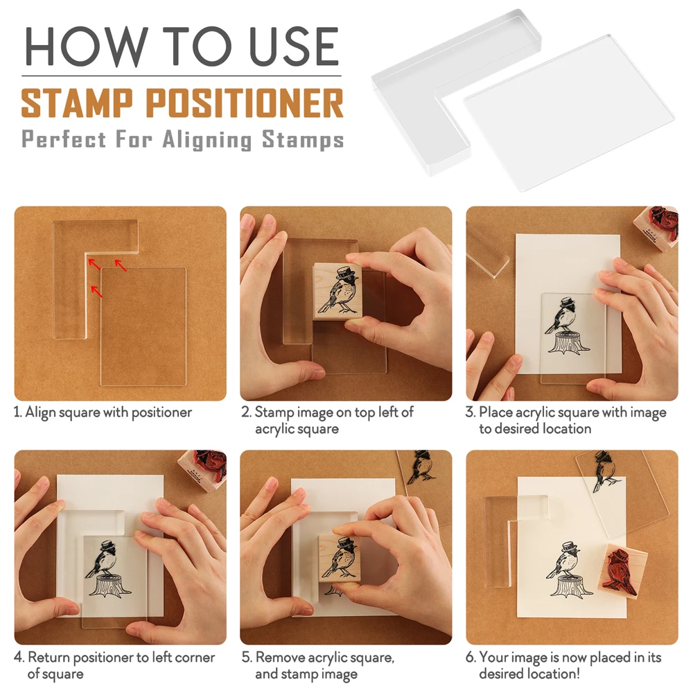 Small Clear Acrylic Stamp Positioner Kit Wood Stamp Positioning Tool L-shape 2pcs/set for DIY Stamping Inking Card Project
