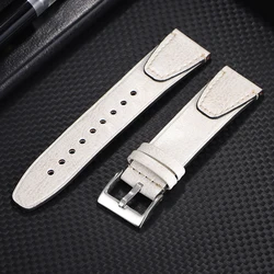 Vintage Oil Wax Leather Watchband with Stitching in Brown - 22mm (White)