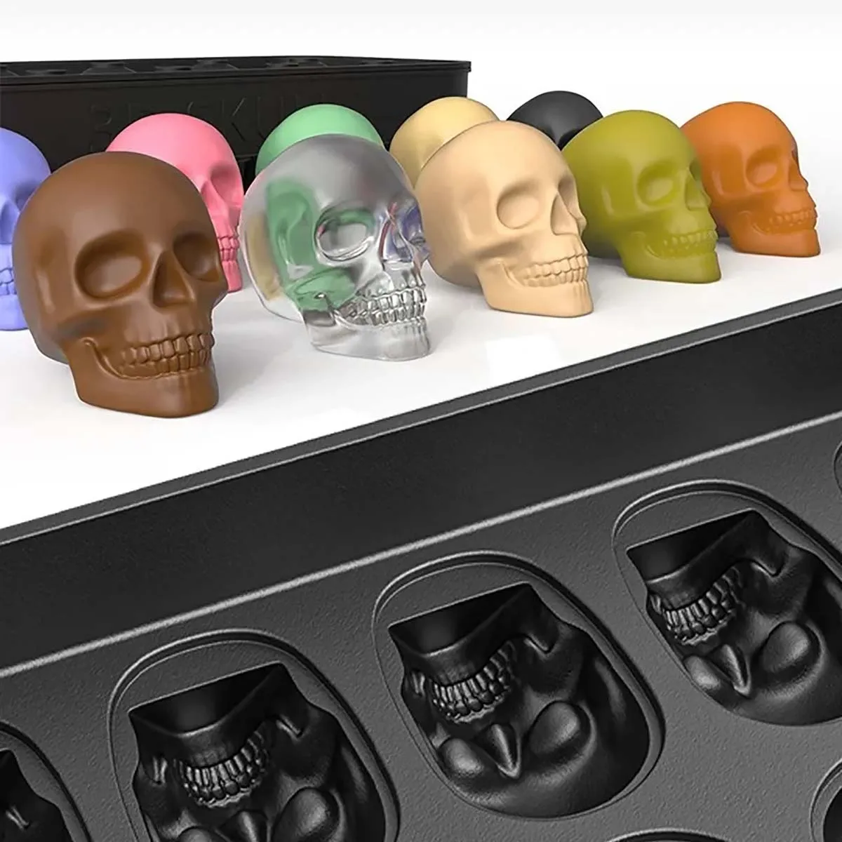 10 Cavity Skull Chocolate Silicone Molds 3D Halloween Skeleton Head Chocolate Candy Cake Decoration Ice Cube Tray
