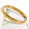 Hot Minimalist Stainless Steel Pure Gold Pvd Plated Plain Pattern Bracelet for Women's Simple 3 Piece Stackable Bracelet Jewelry 6