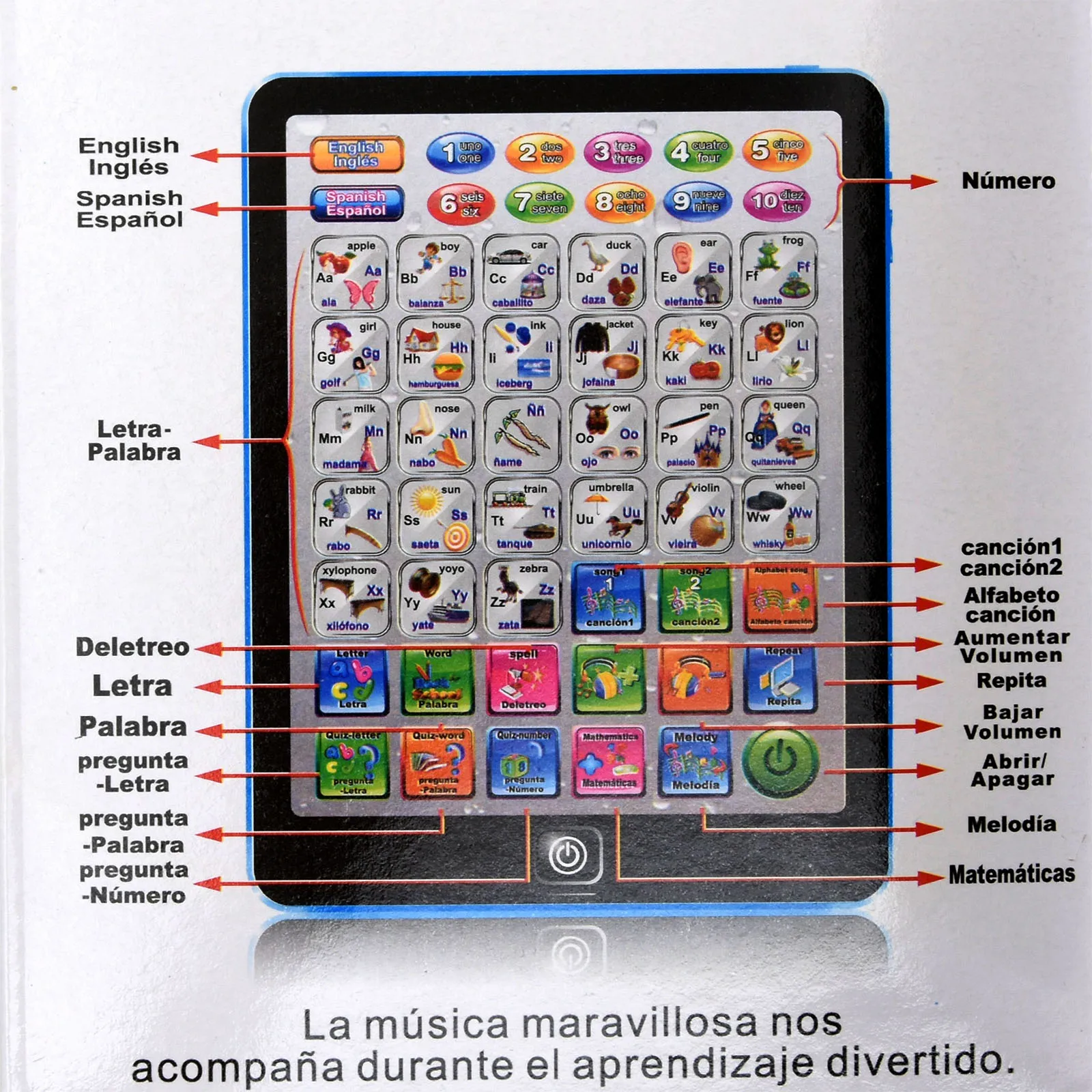 Spanish English Mini Tablet Learning Computer for Children Early Education Multifunctional Point Reading Machine Kids Toys Gift 6