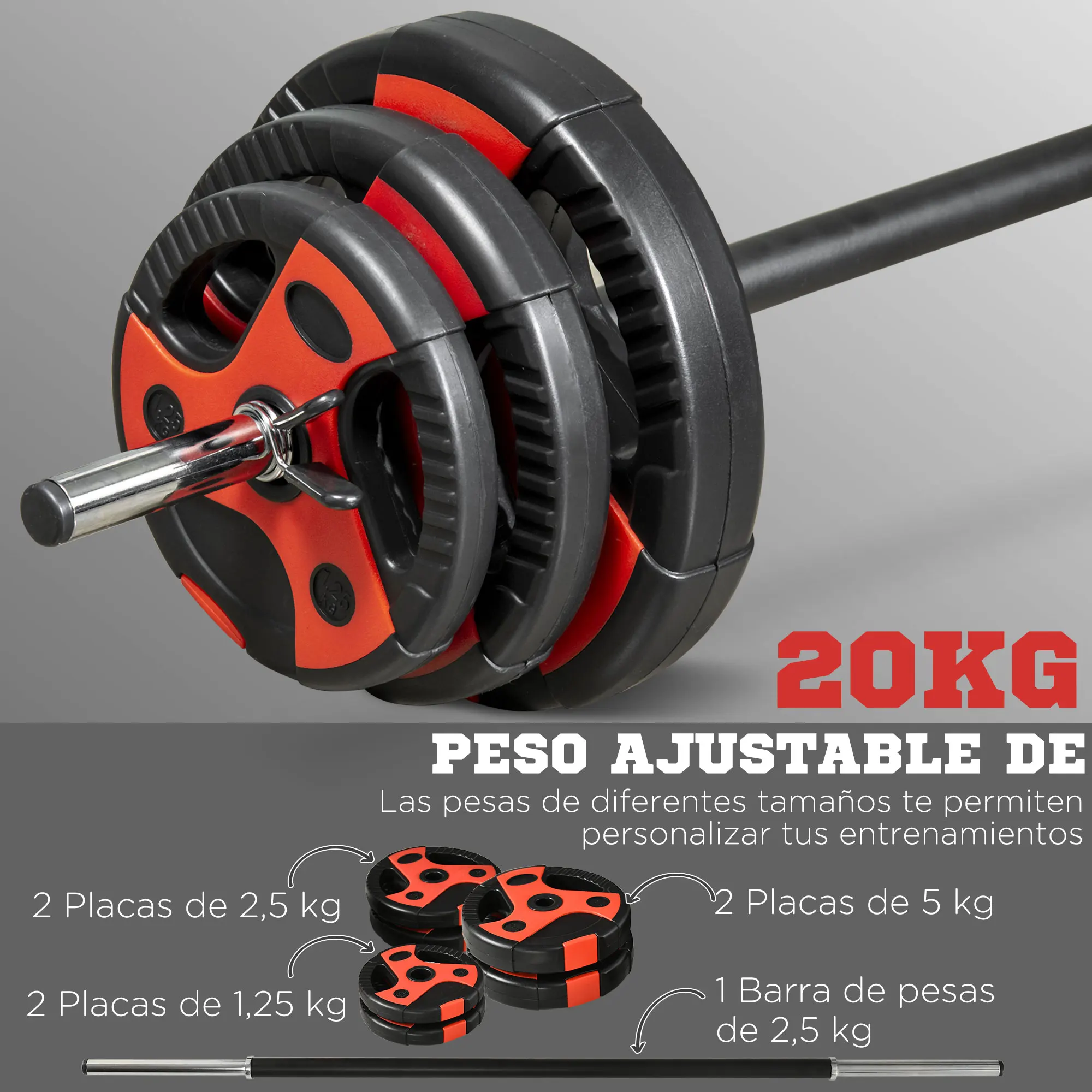 ScSPORTS® Juego De Pesas - 30kg, Pesas 2x2,5 / 5 / 7,5kg, 30mm