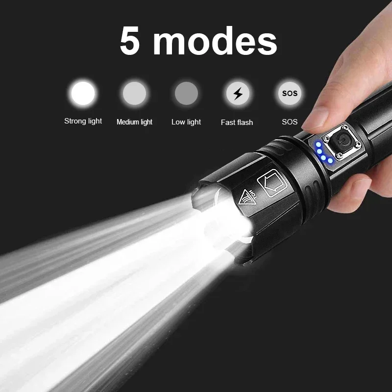 High Power Led Flashlight Rechargeable Long Range Tactical Torch Zoom Usb Hand Lantern for Camping, Outdoor & Emergency Use