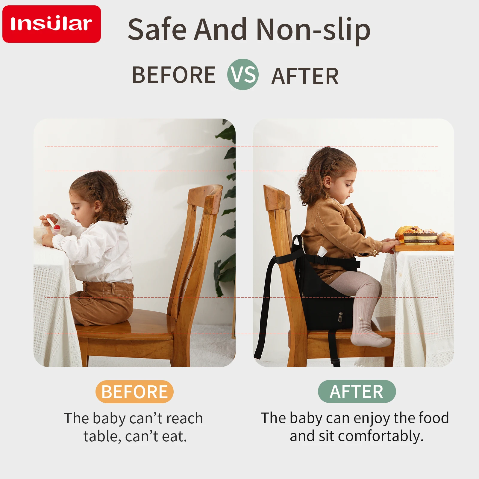 INSULAR Child Anti-slip Seat Booster Cushion Portable Baby Dining Chair Booster Cushion Child Foldable Seat High Pad Waterproof