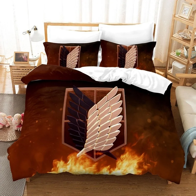

Anime 3D Attack on Titan Printed Bedding Set King Duvet Cover Pillow Case Comforter Cover Adult Kids Boys Bedclothes Bed Linens