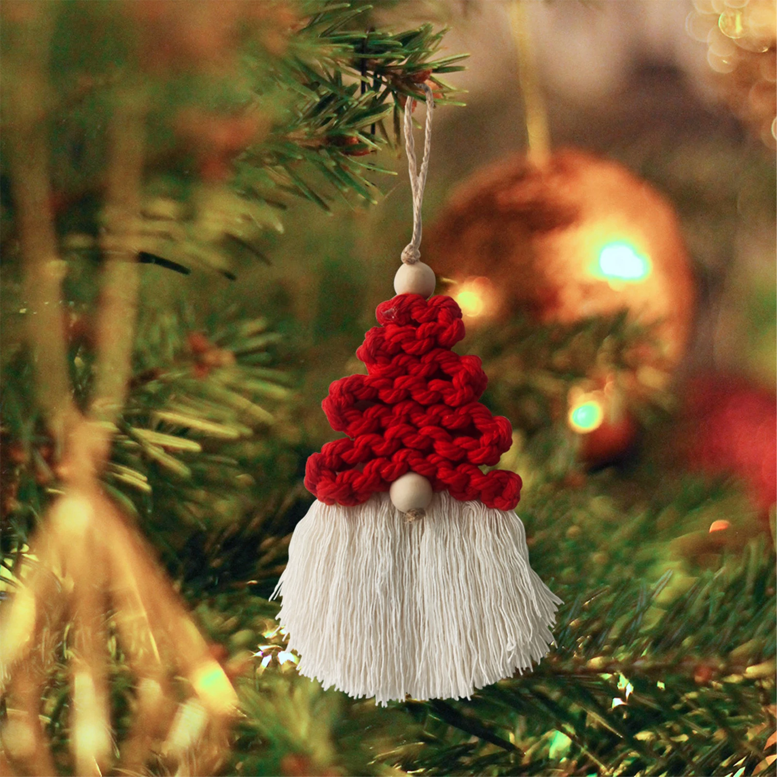 

2Pcs Macrame Christmas Tree Ornaments, Hand-Made Mini Gnome, Boho Cotton Woven Wall Hangings, Xmas Decor Supplies