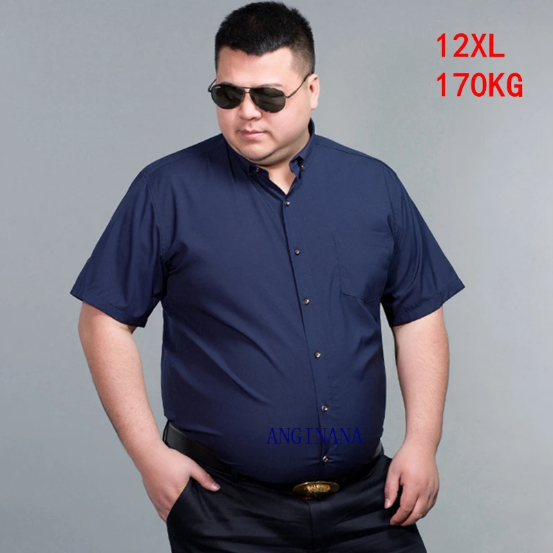 

Plus size 12xl 170kg men's short sleeve pocket oversized shirt large 10xl 9xl 8xl 6xl business summer Lapel shirt black and whit