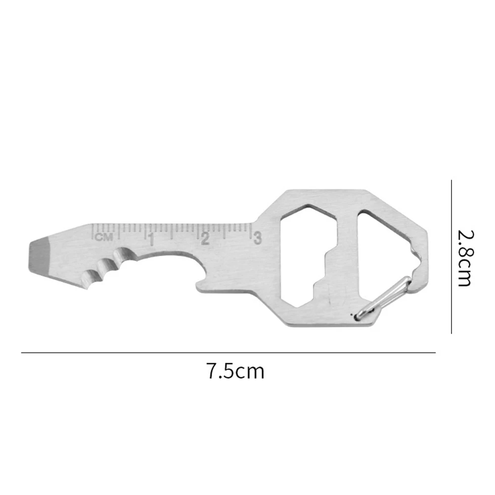 Portable Stainless Steel EDC Gear Multi Tool with Buckle Keychain Bottle Opener Wrench Screwdriver Outdoor Survival Gadget