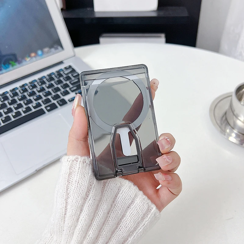 Clear Magnetic Card Holder Wallet Case with Foldable Phone Stand and Card Slots