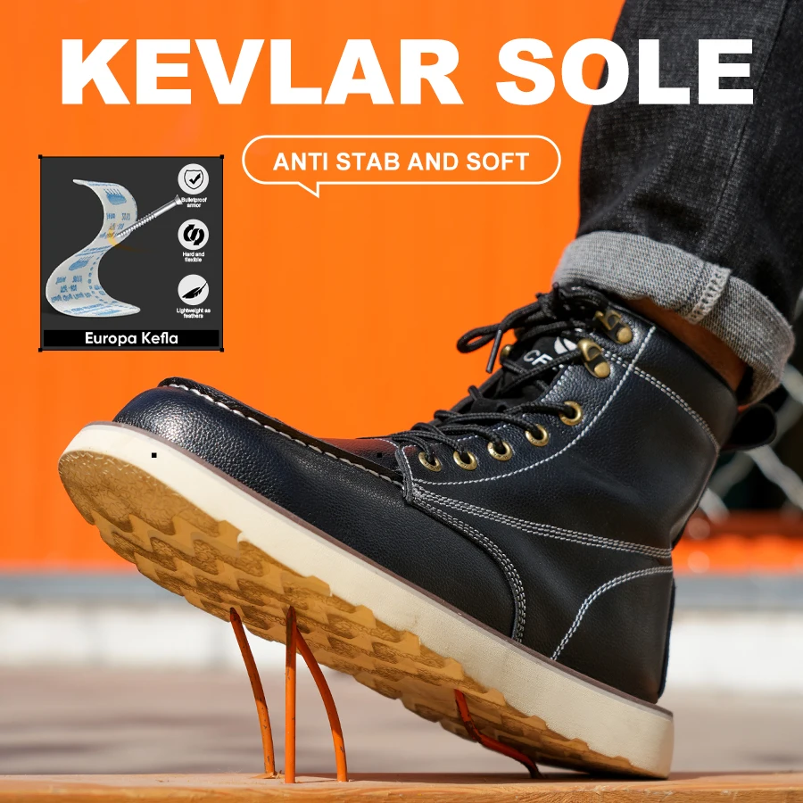 Two layer cowhide men’s anti-smash anti-puncture high top work safety shoes BEST SELLERS