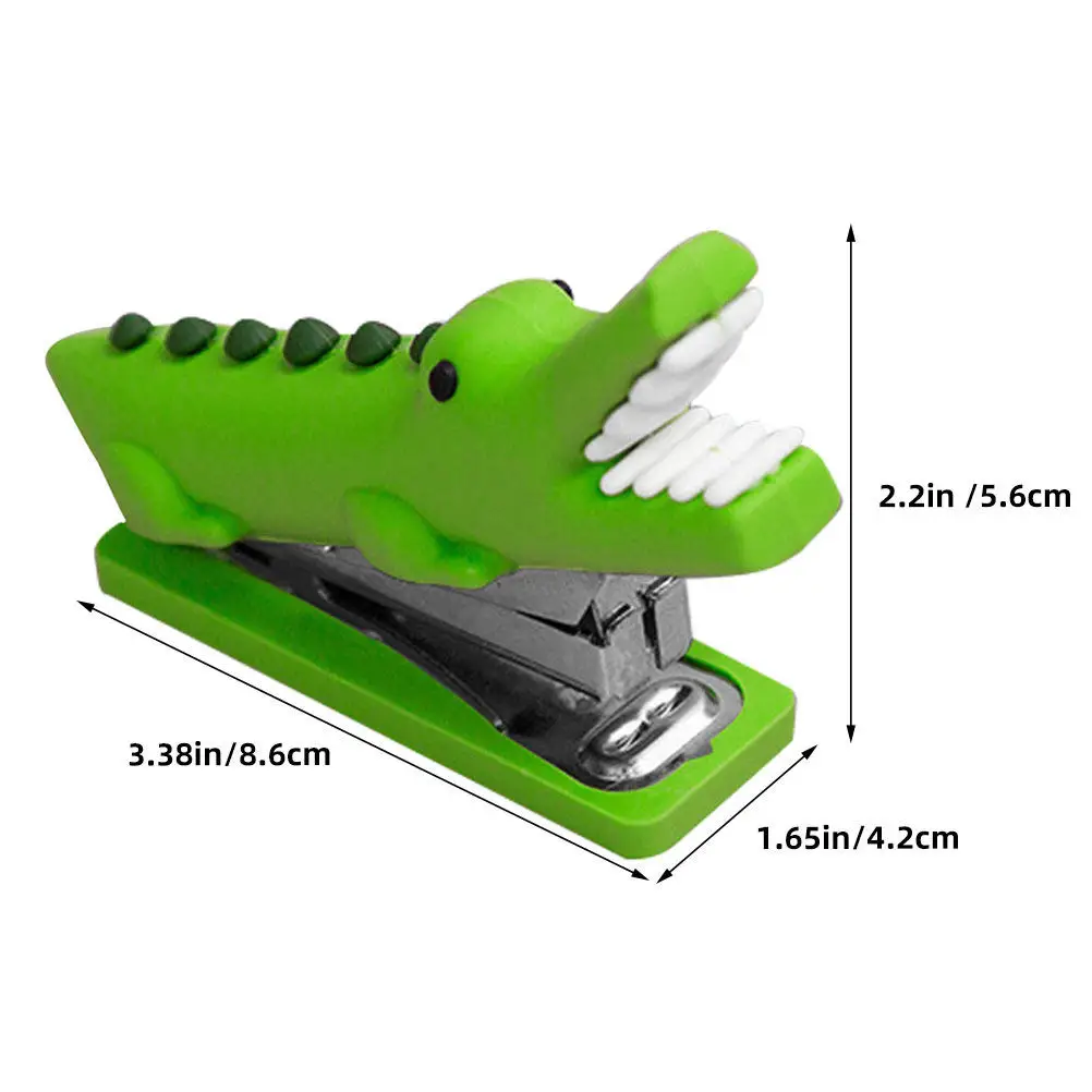 2Pcs 미니 악어 동물 스테이플러 실리콘 귀여운 재사용 가능한 종이 스테이플링 도구 사무실 데스크탑 장 소형 스테이플러