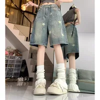 Casual Floral Print Loose Wide Leg Womens Jeans New American Retro Star Design Straight Leg Comfort Stretch Soft Denim Shorts - Image 2