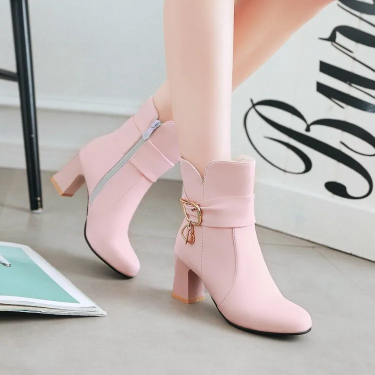 New tyle contracted ankle boots women Round headtoe autumn Winter high heels zip shoes Thick heel fashion boot High-heeled shoes