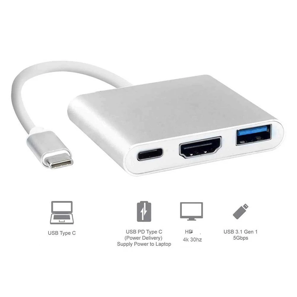 노트북용 멀티 포트 케이블 변환기, USB HDMI 호환 어댑터, TYPE-C, 10Gbps, 3-in-1