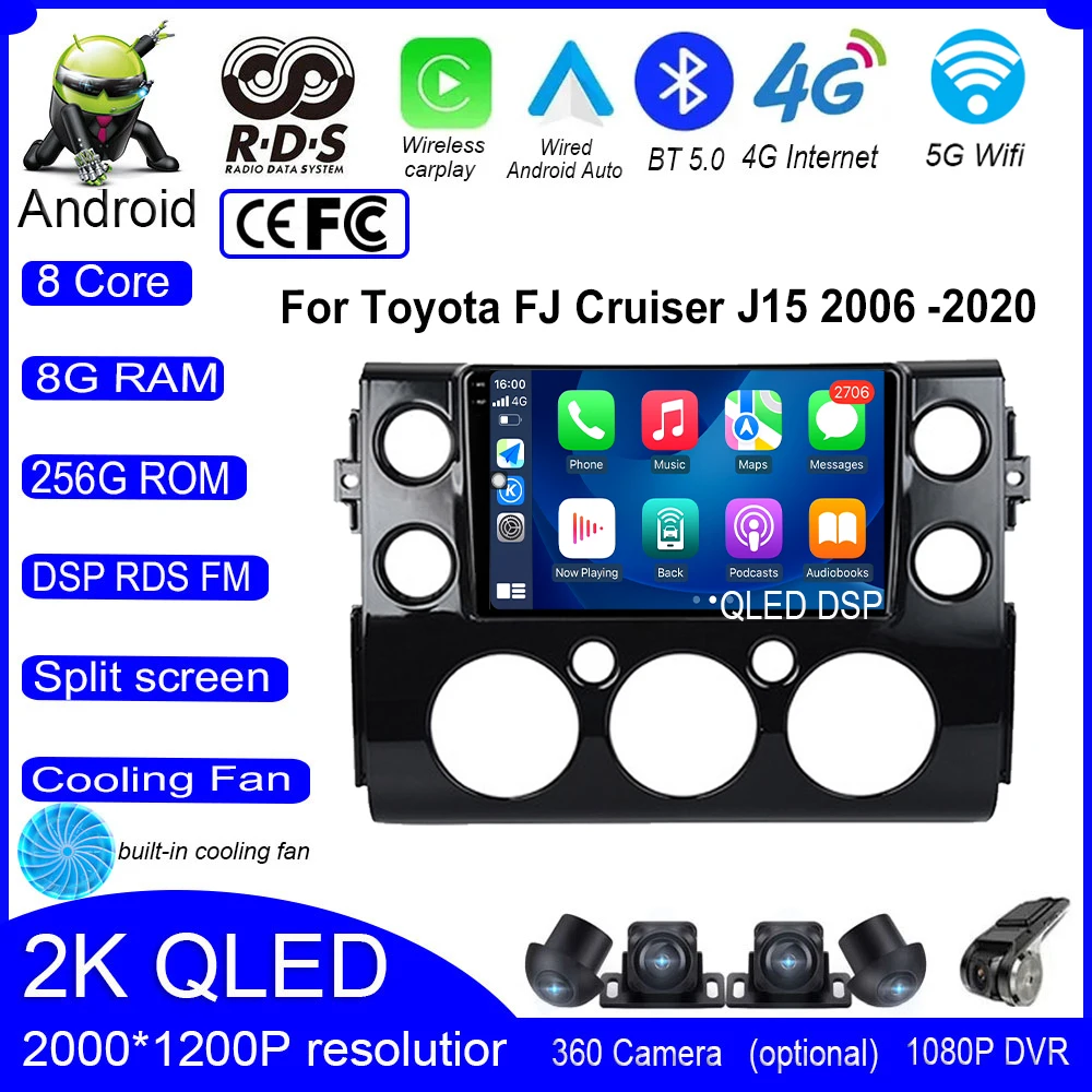 

QLED IPS Android Auto DSP Android 13 Car Radio Multimedia Video Player For Toyota FJ Cruiser J15 2006 -2020 GPS Navigation