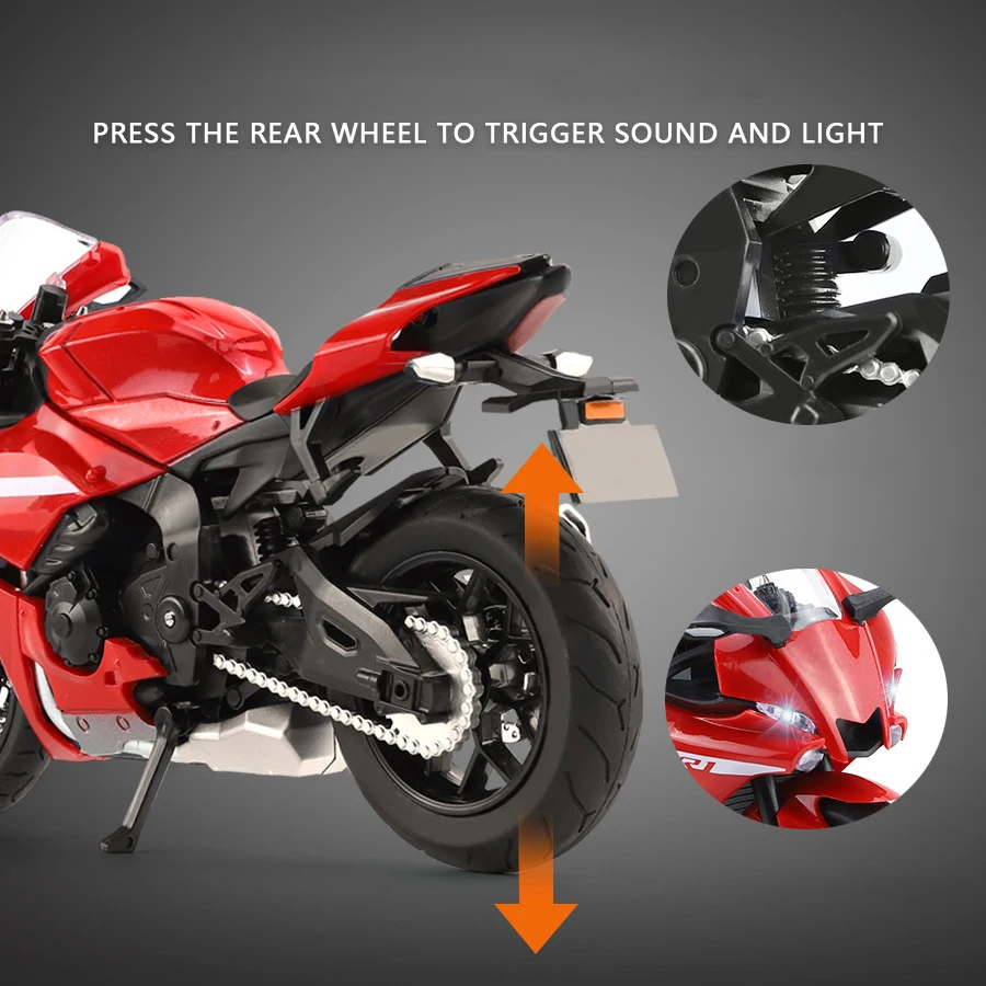 새로운 1:18 YZF-R1 오토바이 합금 다이 캐스트 모델 장난감 차량 컬렉션 소리 및 빛 오프로드 Autocycle 장난감 자동차