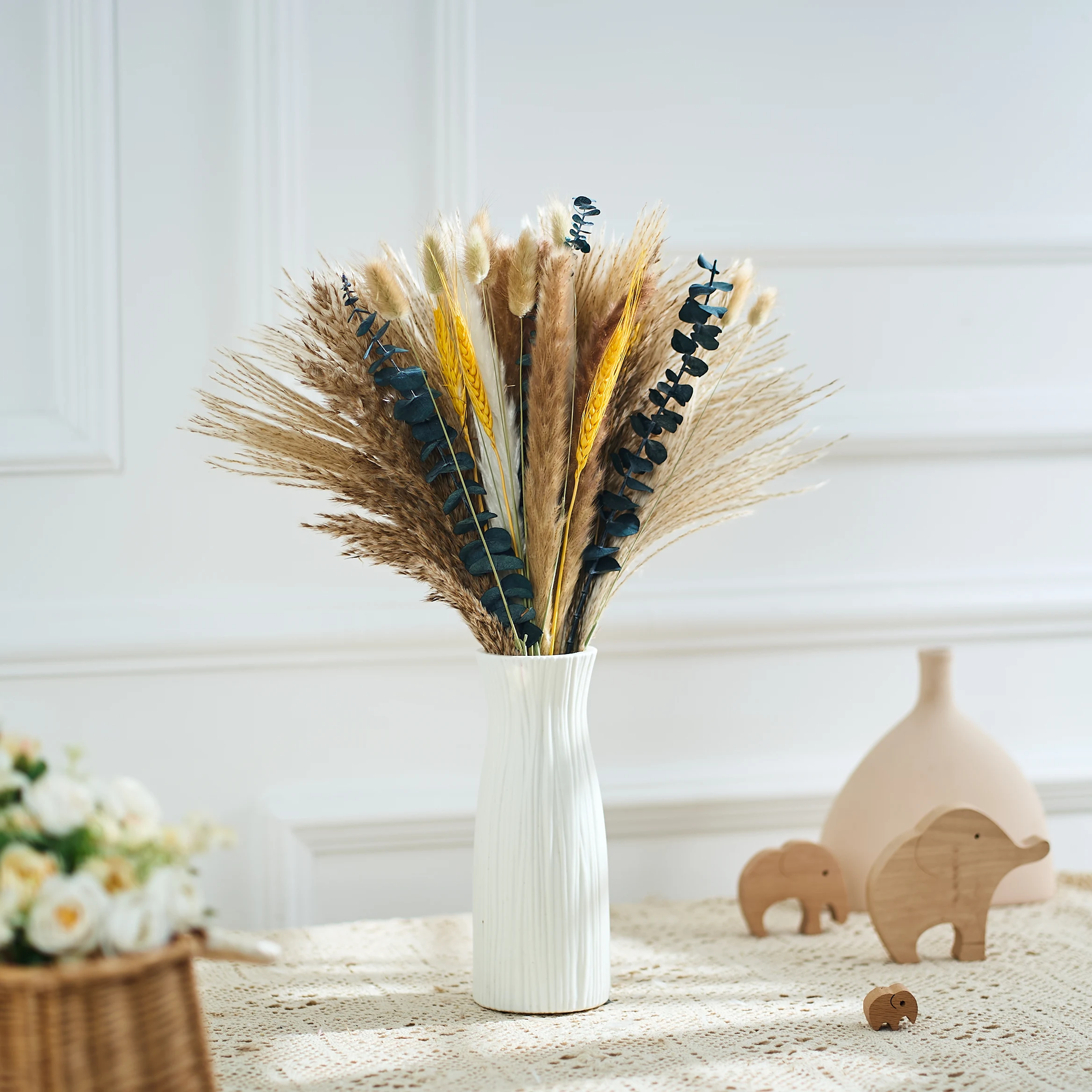 

60PCS Bulk Natural Pampa Grass Dried Flowers Bunny Tails Boho Wedding Arch Arrangement Farmhouse Bathroom Christmas Decoration