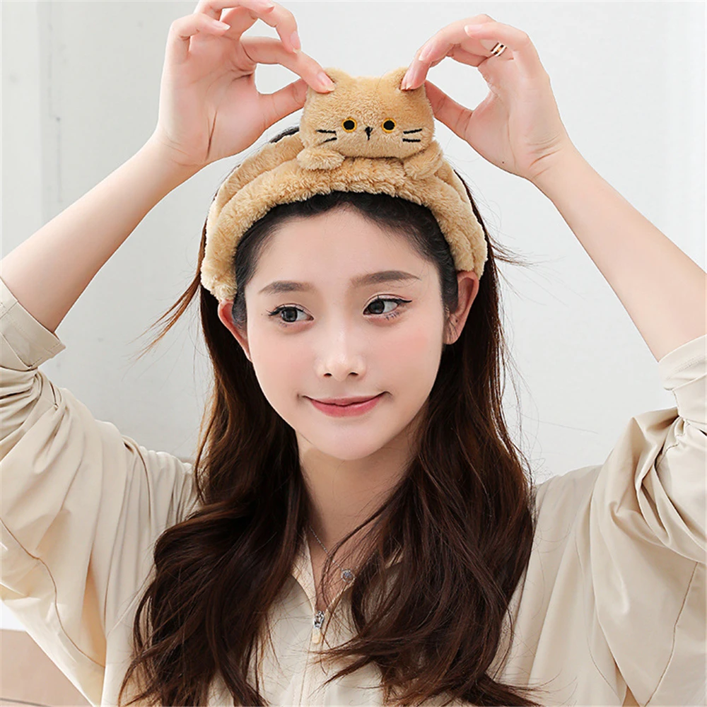 1pcs Cartoon Cat Headband Female Plush Face Wash Headband Non-slip Facial Mask Special Headdress Cat Ear