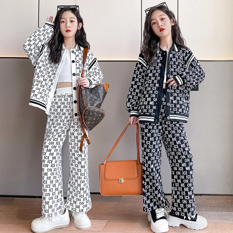 

Spring Girls Tracksuit Letter Fashion Zipper Two Pieces Teenage Children Clothing Set Casual Sport Kids Outfits 13 14 Years