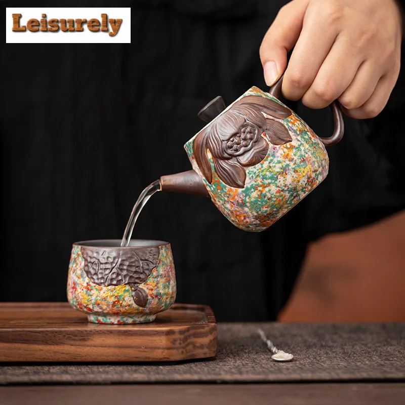 150ml Rock Painting Time Lotus Flower Teapot Luxury Tea Infuser Pot Tea Soaking Kettle With Filter Puer Tableware Collection