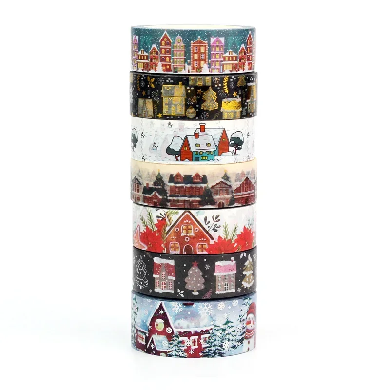 대량 10 개/몫 장식 크리스마스 주택 Washi 테이프 Scrapbooking 접착 마스킹 테이프에 대 한 설정 귀여운 저널링 Kawaii Papelaria